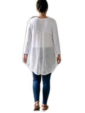 Nally & Millie White High Low Tunic Lace Back Long Sleeve Top Size Large NWT USA